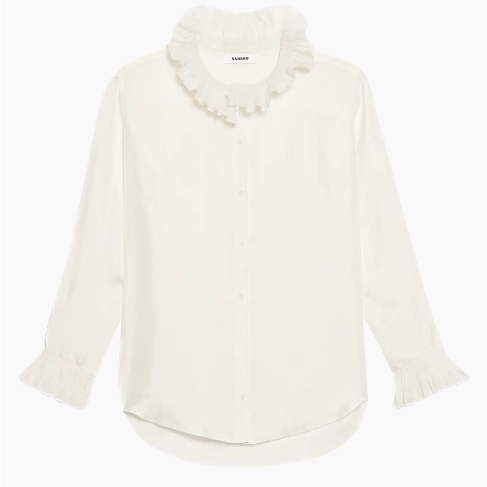 Sandro Haby Cream Ruffle-Collar Button-Front Blouse